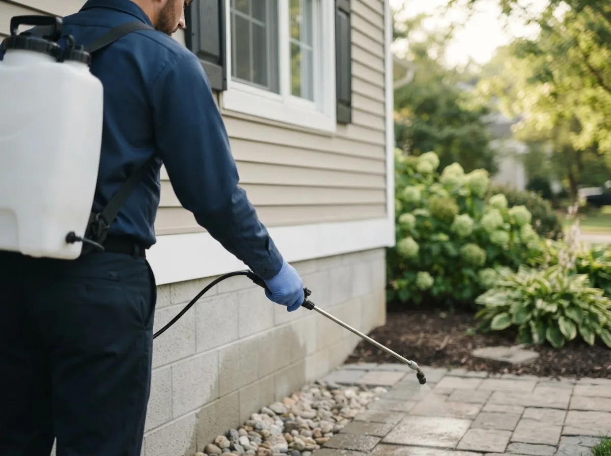 Pest control technician inspecting a home in Jourdanton, TX